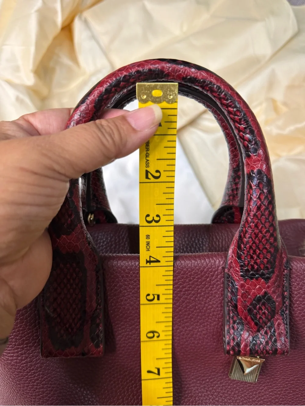 Michael Kors Rollins Small Snake-Embossed Leather Satchel Color Oxblood Burgundy